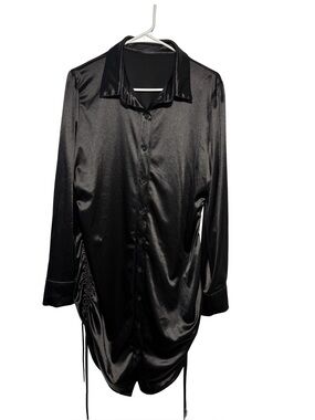 Amazon Black Satin Button-Front Women's Coat with Side Ruching